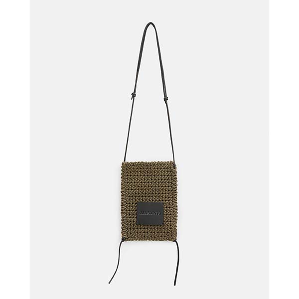 Allsaints Australia Mens Crochet Leather Mini Crossbody Bag Black/Khaki AU65-079